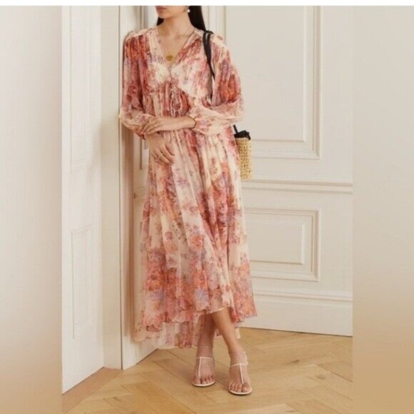 Zimmermann Devi Gathered Yoke Long Sleeve Chiffon Maxi Dress Size 3 - Picture 3 of 8